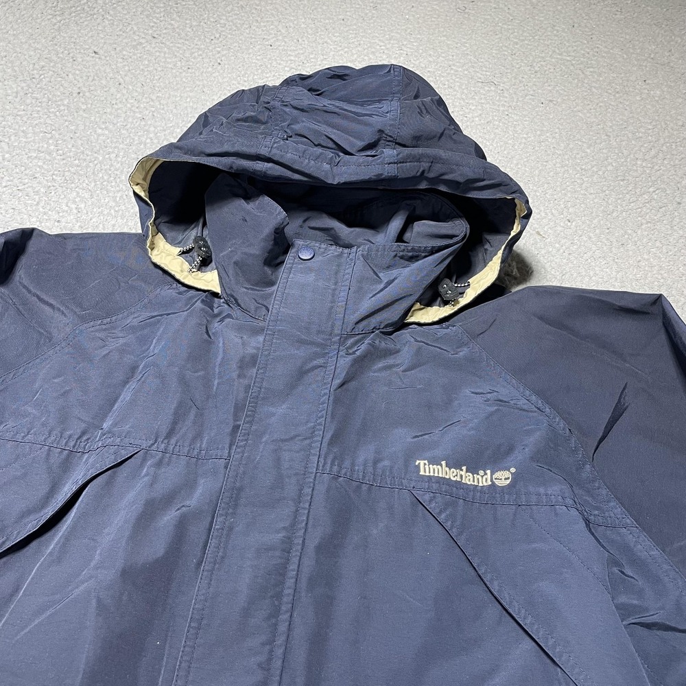 Vintage Timberland Jacket Mens 2XL Navy Hooded Weathergear Parka Coat 90s - Picture 2 of 14